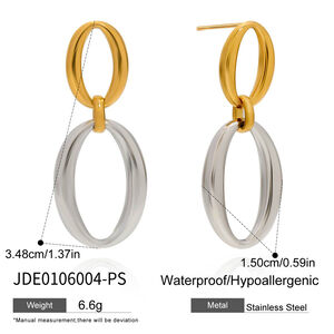 1 paio di orecchini pendenti classici da donna in acciaio inossidabile color oro, impermeabili, a doppio cerchio h5 Immagine2