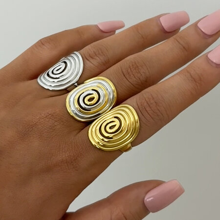 1 Piece Casual Circle Stainless Steel Waterproof Gold Color Women's Statement Rings 2