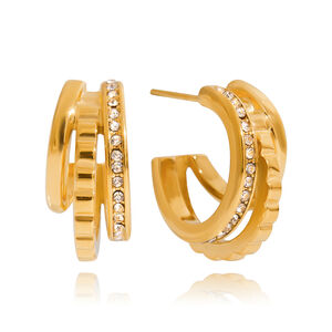 1 Pair Simple Series Circle Stainless Steel Waterproof Gold Color Women's Hoop Earrings h5
