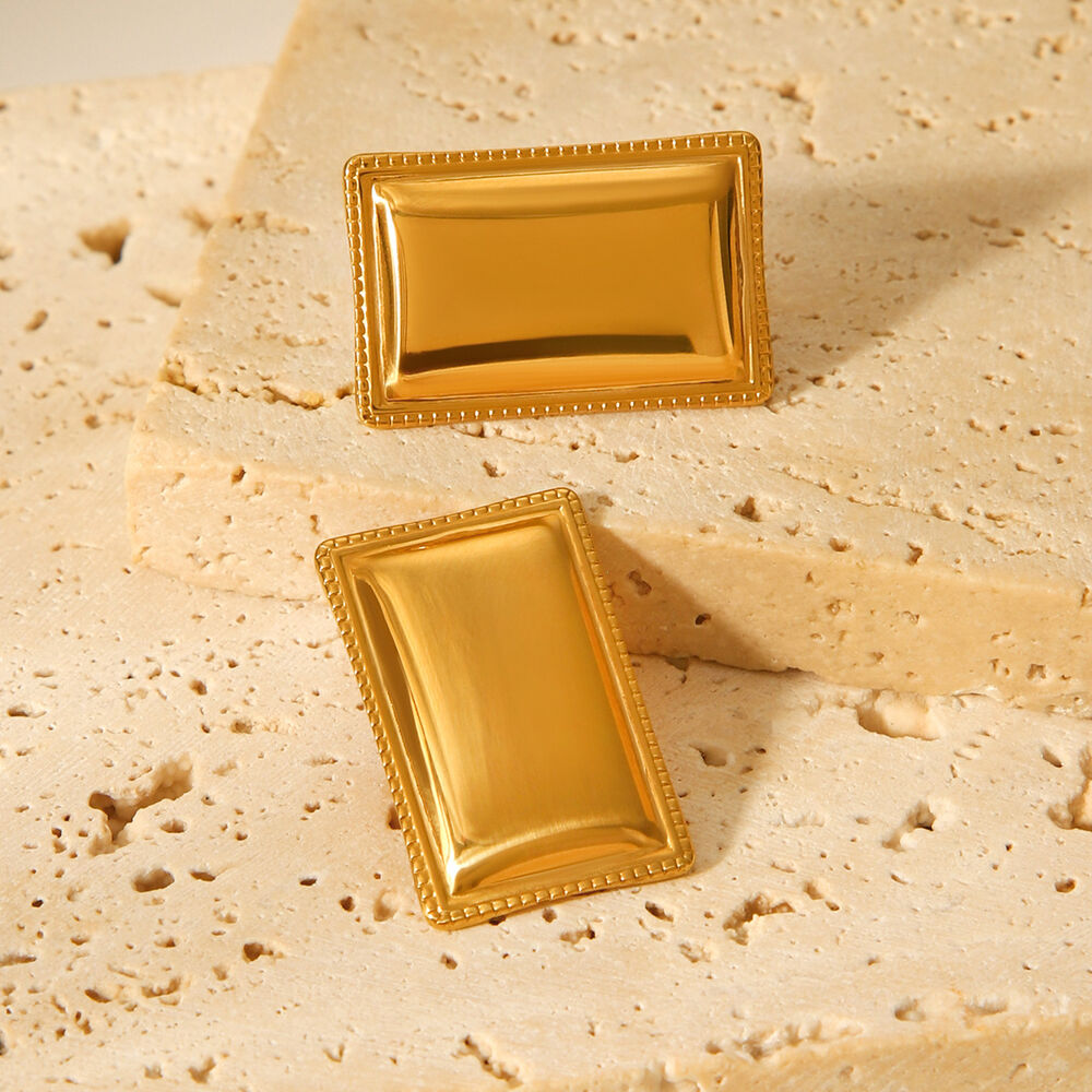 1 Pair Simple Series Daily Rectangle Stainless Steel Waterproof Gold Color Women's Stud Earrings Picture4