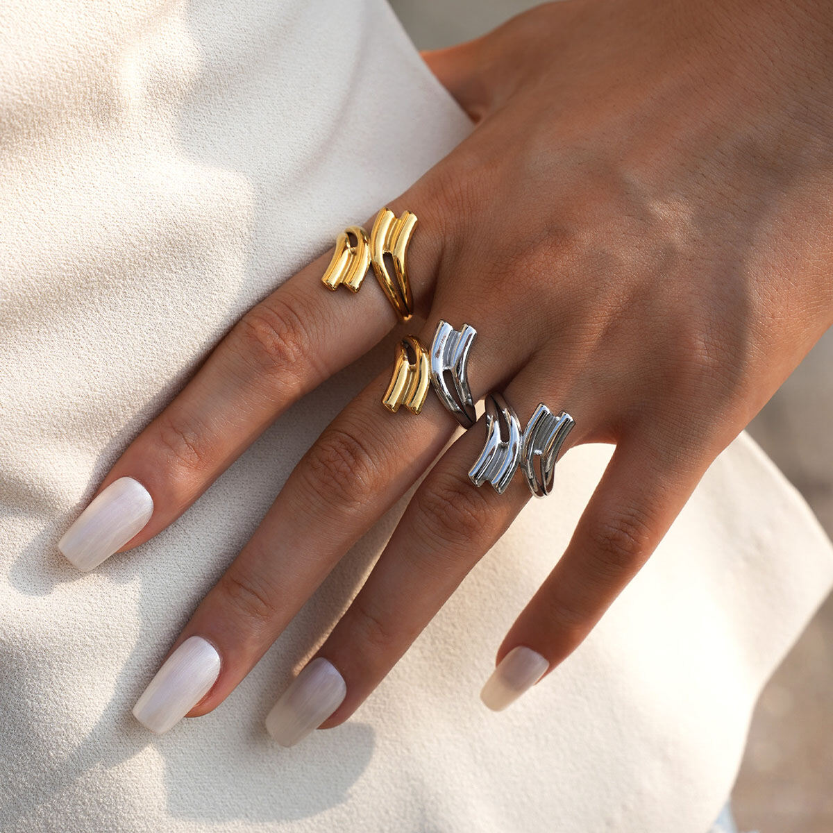 Bague décontractée en acier inoxydable de forme irrégulière, couleur or, 1 pièce Image7