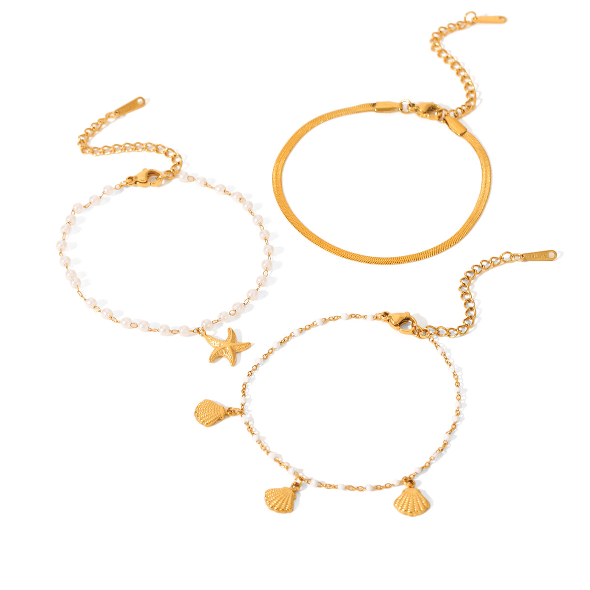 1 set di semplici braccialetti con perline da donna in acciaio inossidabile color oro, impermeabili e adatti a tutti i giorni 