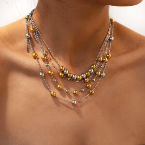 1 Piece Simple Mixed Gold Color And Silver Colors Stainless Steel Waterproof Women‘s Beaded Necklaces h5 Picture5