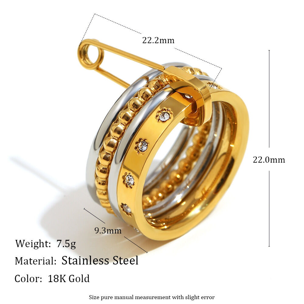 1 Piece Classic Mixed Gold & Silver Colors Stainless Steel Waterproof Zircon Statement Rings h5 Picture5