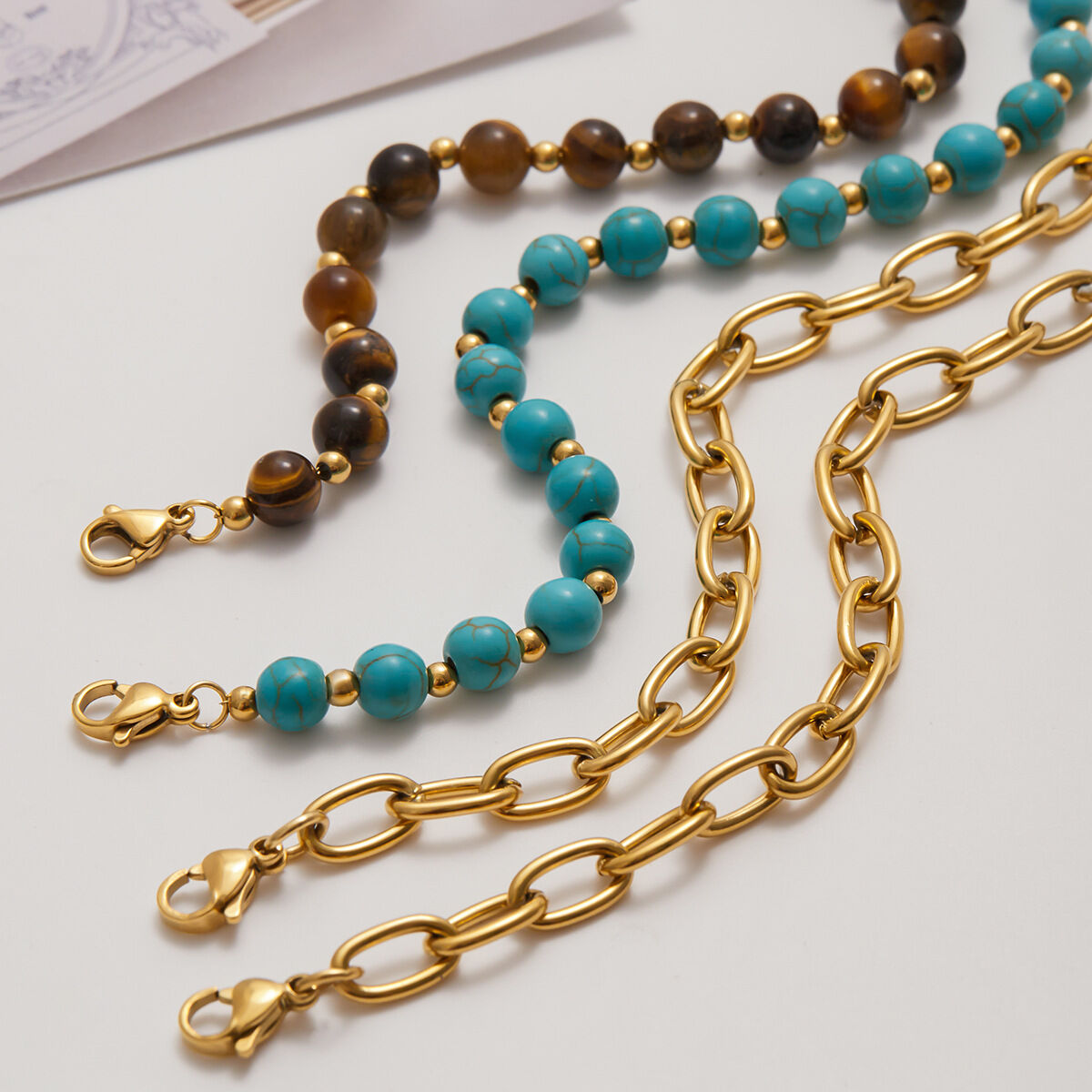 1 Piece Double-layer Natural Stone Beads Stainless Steel Waterproof Women's Bracelets Sets Picture5