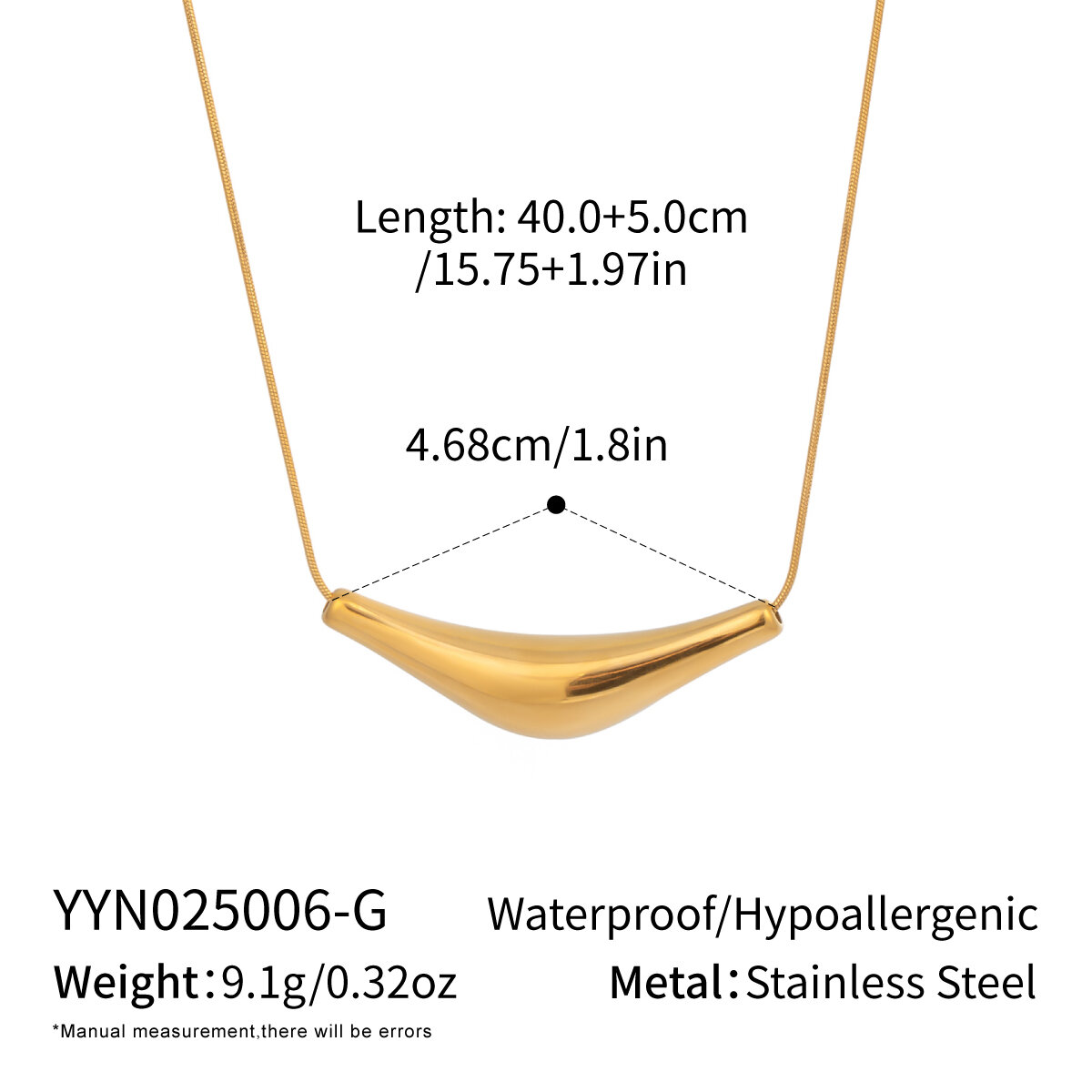 1 Piece Irregular Shape Stainless Steel Waterproof Gold Color Pendant Necklace h5