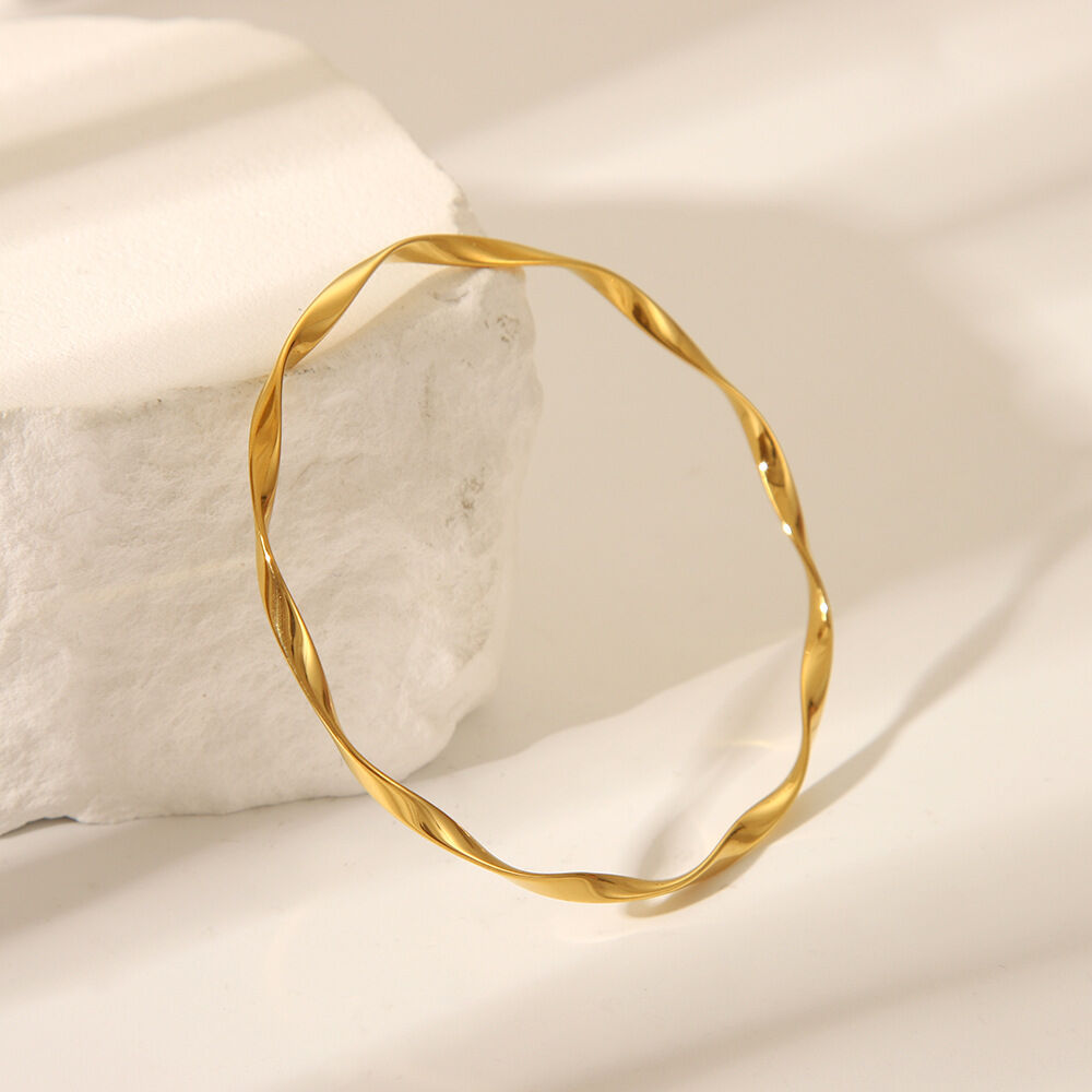 1 Piece Simple Irregular Shape Stainless Steel Waterproof Gold Color Bangle 2
