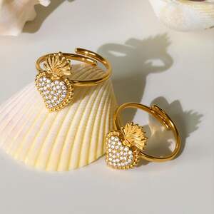 1 Piece Chic Heart Star Stainless Steel Waterproof Gold Color Statement Rings h5 Picture5