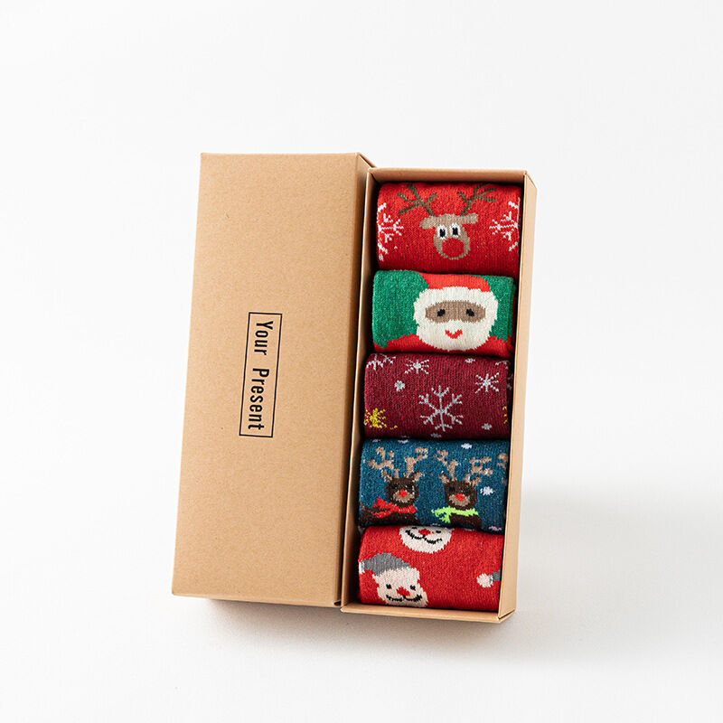 Cute Christmas Elk Gift Box Women's Mid - Calf Socks 