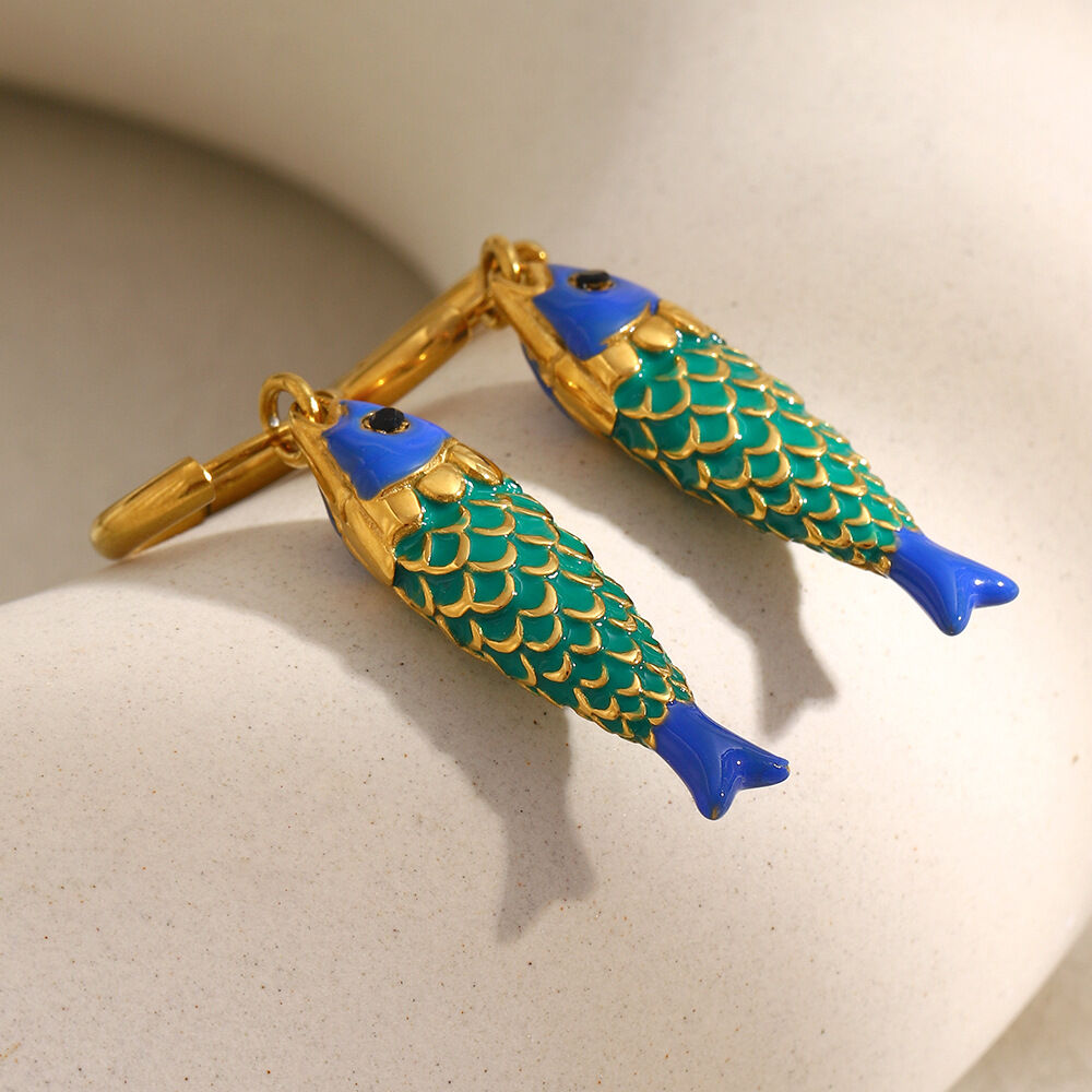 1 Pair Vivid Fish Stainless Steel Waterproof Gold Color Women's Drop Earrings Picture5