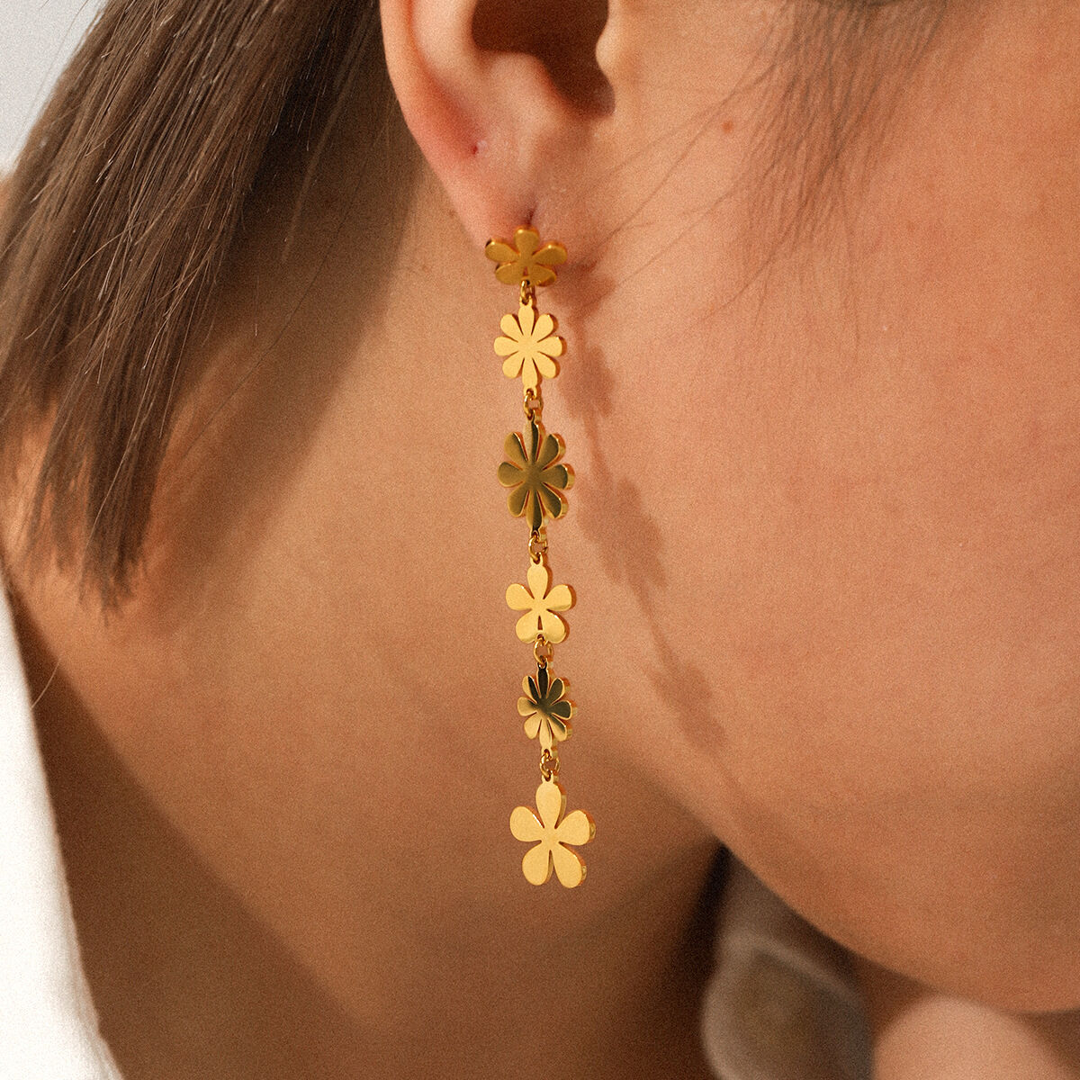 1 Pair Simple Flower Tassel Stainless Steel Waterproof  Gold Color  Women's Drop Earrings 2