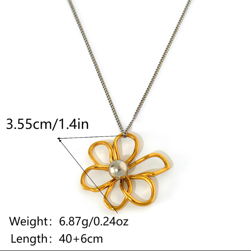 1 Piece Simple Natural Flower Stainless Steel Waterproof Gold Color Wmen's Pendant Necklaces Picture2