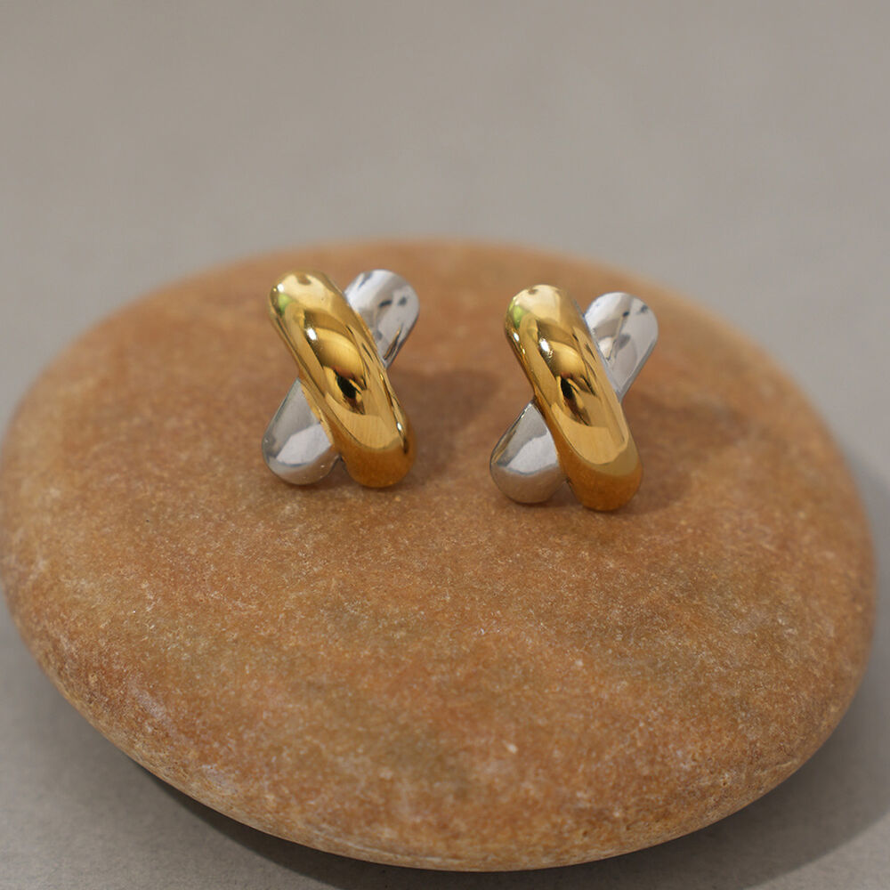 1 Piece Simple Series Daily Patchwork Stainless Steel Waterproof Gold Color Women's Stud Earrings h5Picture4