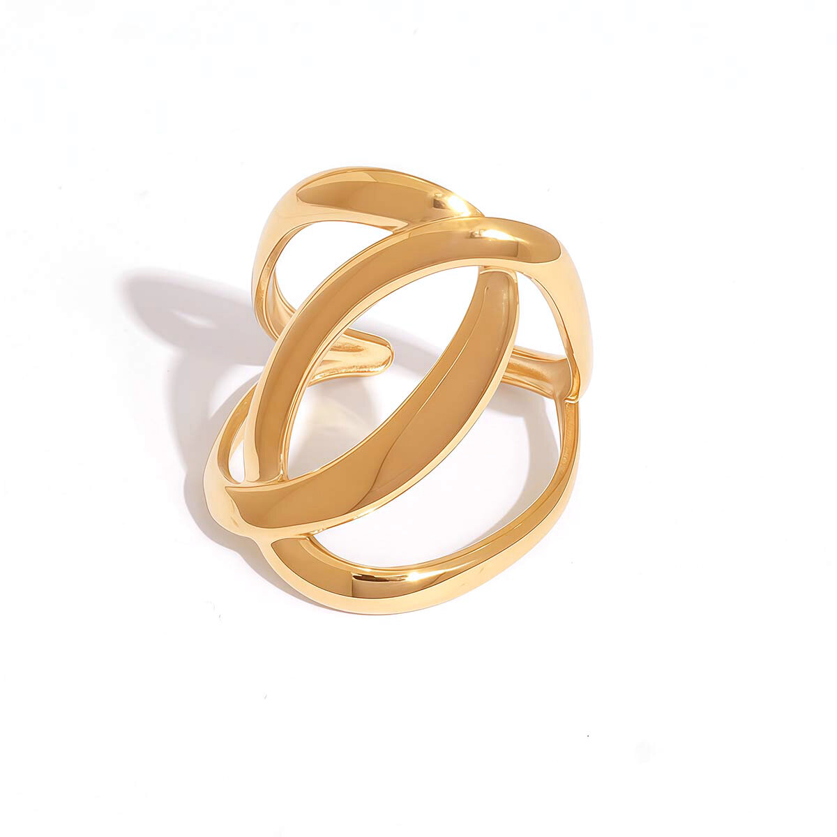 1 Stück schlichter, überlappender Kreisring aus wasserdichtem Edelstahl in Goldfarbe 