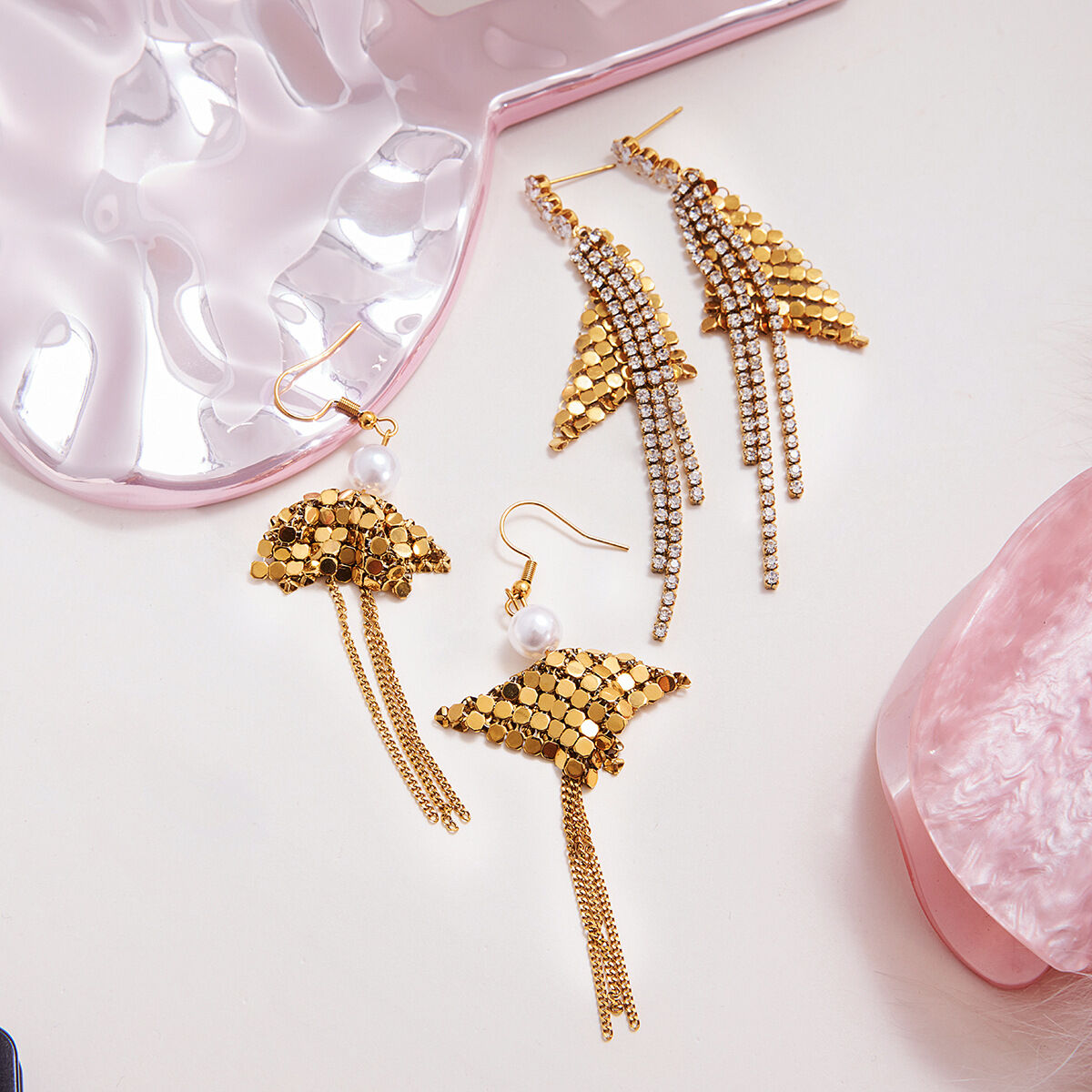 1 Pair Luxurious Tassel Stainless Steel Waterproof Gold Color Zircon Women's Dangle Earrings Picture4