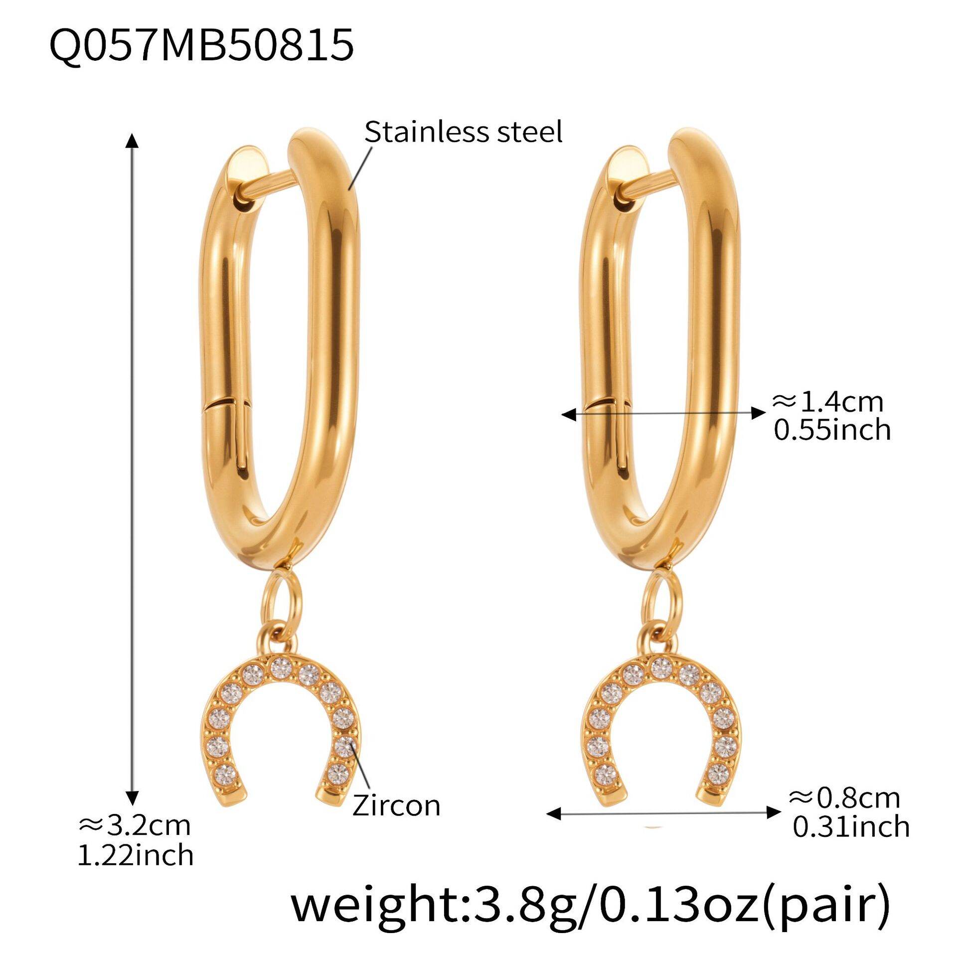 1 Paar luxuriöse, hufeisenförmige, wasserdichte Ohrhänger aus Edelstahl in Goldfarbe mit Zirkonia für Damen 