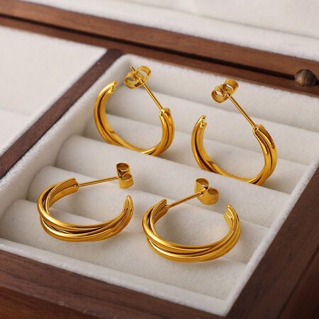 1 Pair Stainless Steel Waterproof Gold Color Hoop Earrings 2