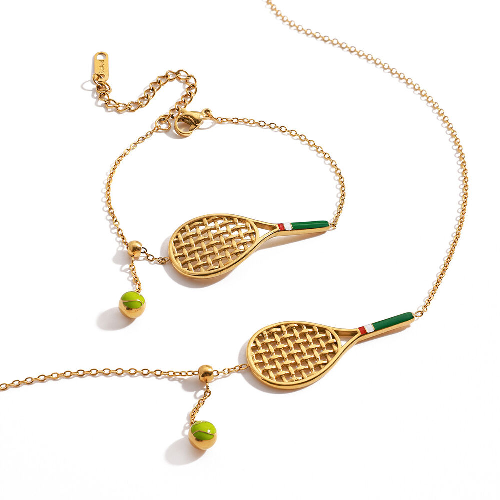 Sports Tennis Racket Stainless Steel Waterproof Gold Color Women's Jewelry Sets Picture7
