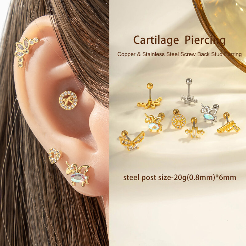 1 orecchino piercing in zircone color rame e oro Immagine4