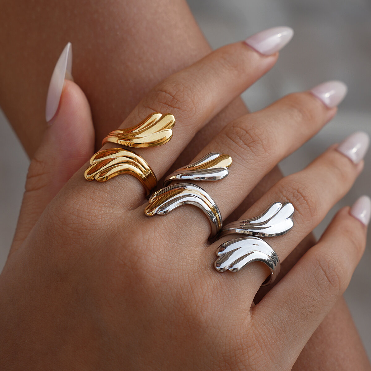 1 Piece Casual Irregular Shape Stainless Steel Waterproof Gold Color Statement Rings h5 Picture5