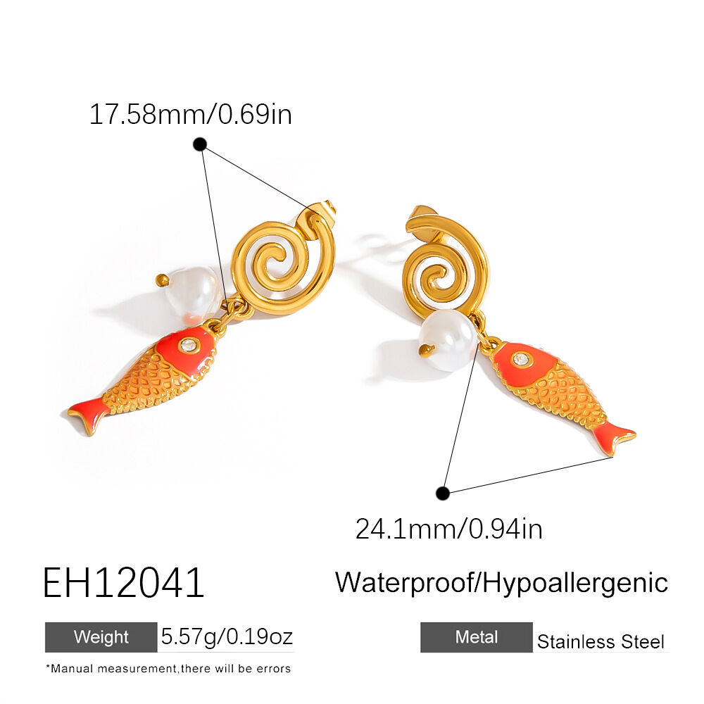 1 Pair Creative Colorful Oil Drip Stainless Steel Waterproof Fish Women's Drop Earrings Picture2