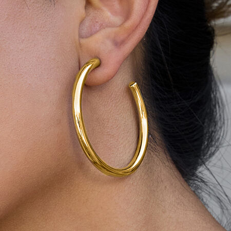 1 Pair Classic Circle Stainless Steel Waterproof Gold Color Women's Hoop Earrings