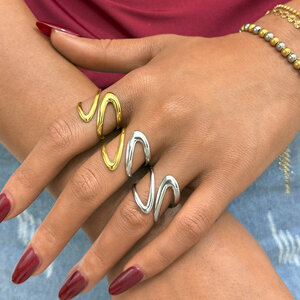 1 stuk Retro onregelmatige vorm roestvrij staal goudkleurige dames statement ringen h5 Afbeelding5