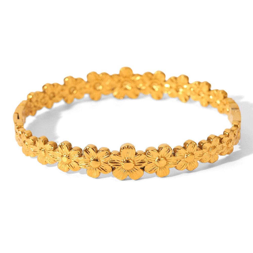 1 Piece Simple Daily Flower Stainless Steel Waterproof Gold Color Women's Bangles