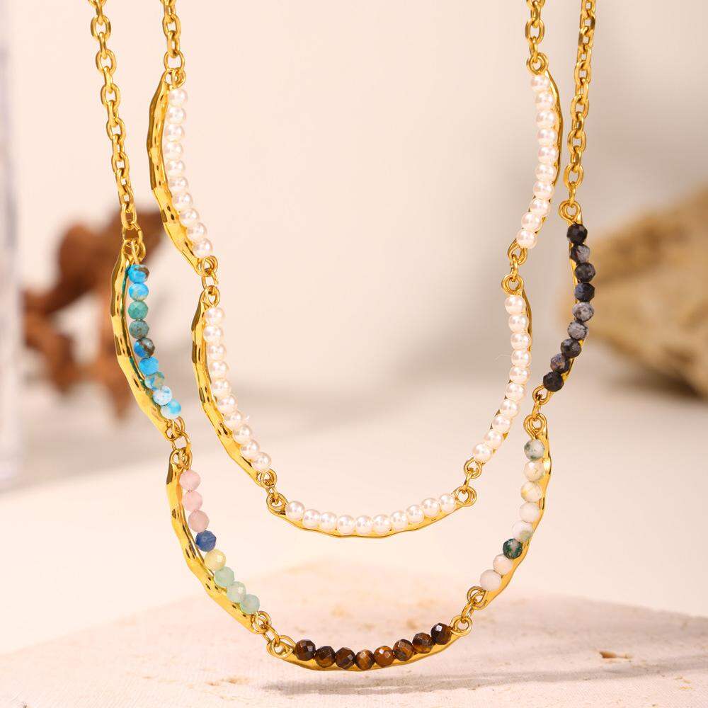 Irregular Shape Stainless Steel Waterproof Gold Color Natural Stone Women's Jewelry Sets 2