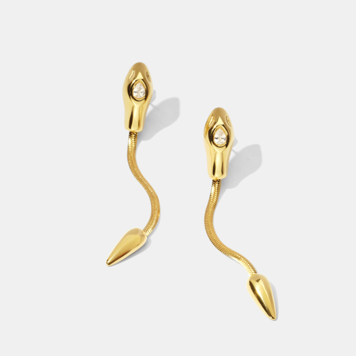 Boucles d'oreilles pendantes en forme de serpent, en acier inoxydable, étanches, couleur or et zircon.