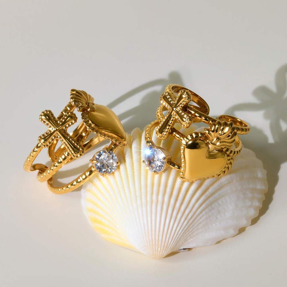 1 Piece Chic Heart Star Stainless Steel Waterproof Gold Color Statement Rings h5Picture6