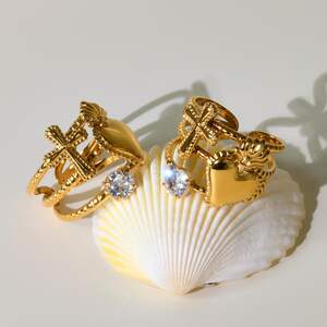 1 Piece Chic Heart Star Stainless Steel Waterproof Gold Color Statement Rings h5 Picture6