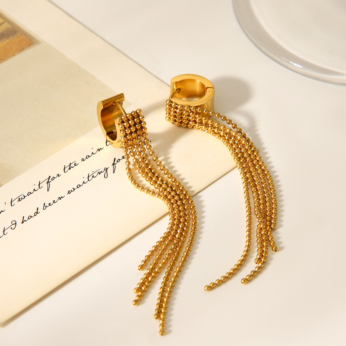1 Pair Simple Daily Tassel Stainless Steel Waterproof   Gold Color  Women's Drop Earrings Picture3