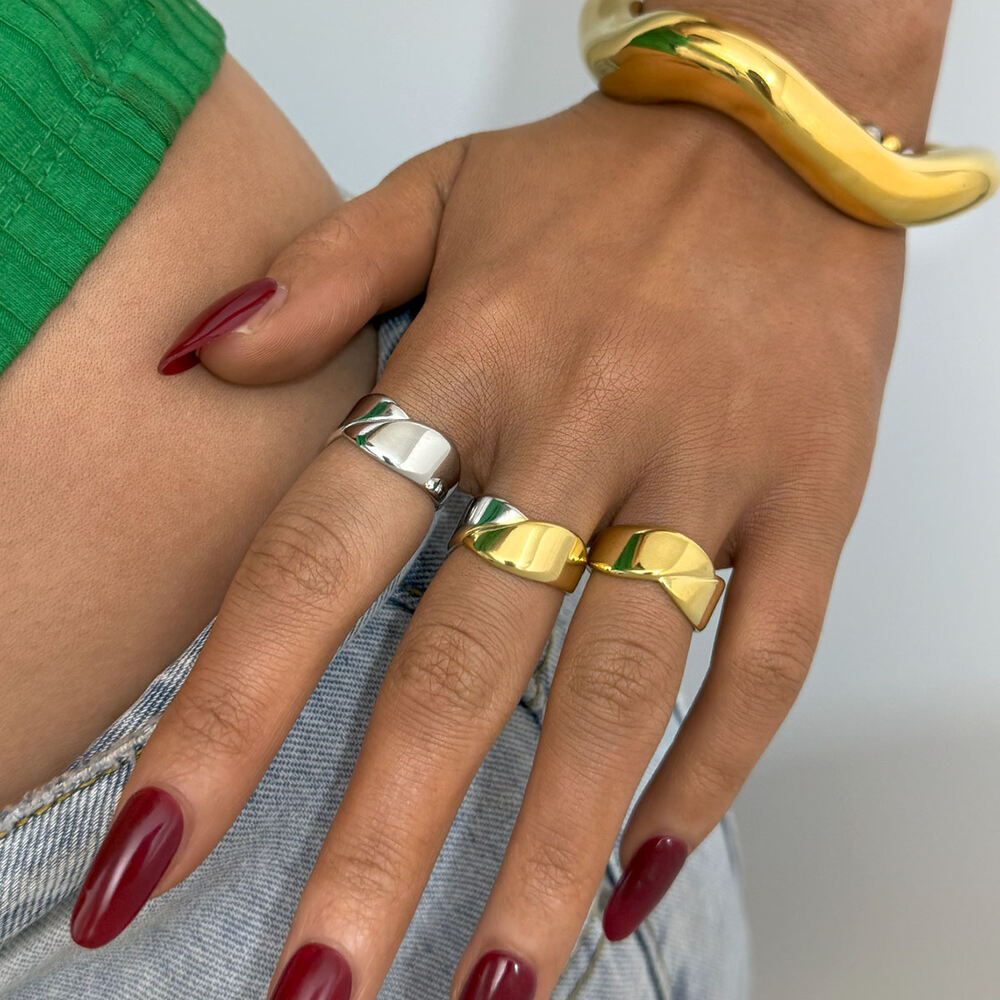 Anillos llamativos para mujer, de acero inoxidable, sencillos, informales, de forma irregular, resistentes al agua, 1 unidad Imagen5