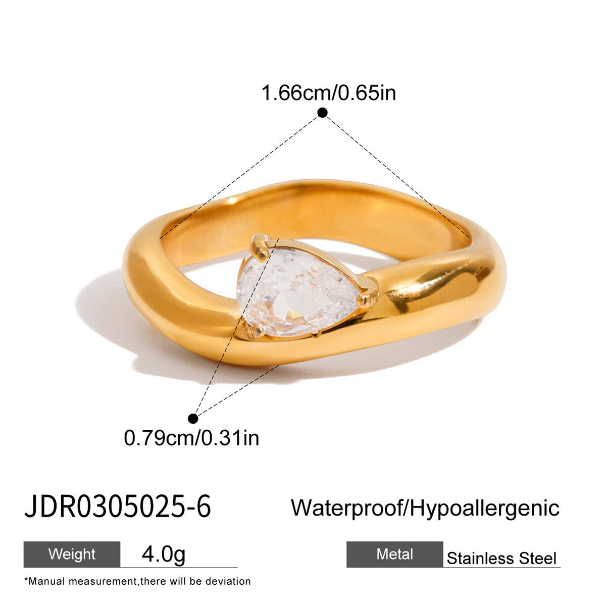 1 Piece Classic Irregular Shape Stainless Steel Waterproof Gold Color Minimalist Rings h5 Picture2