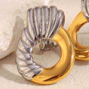 1 Pair Casual Circle Stainless Steel Waterproof Gold Color Women's Stud Earrings h5 Picture5