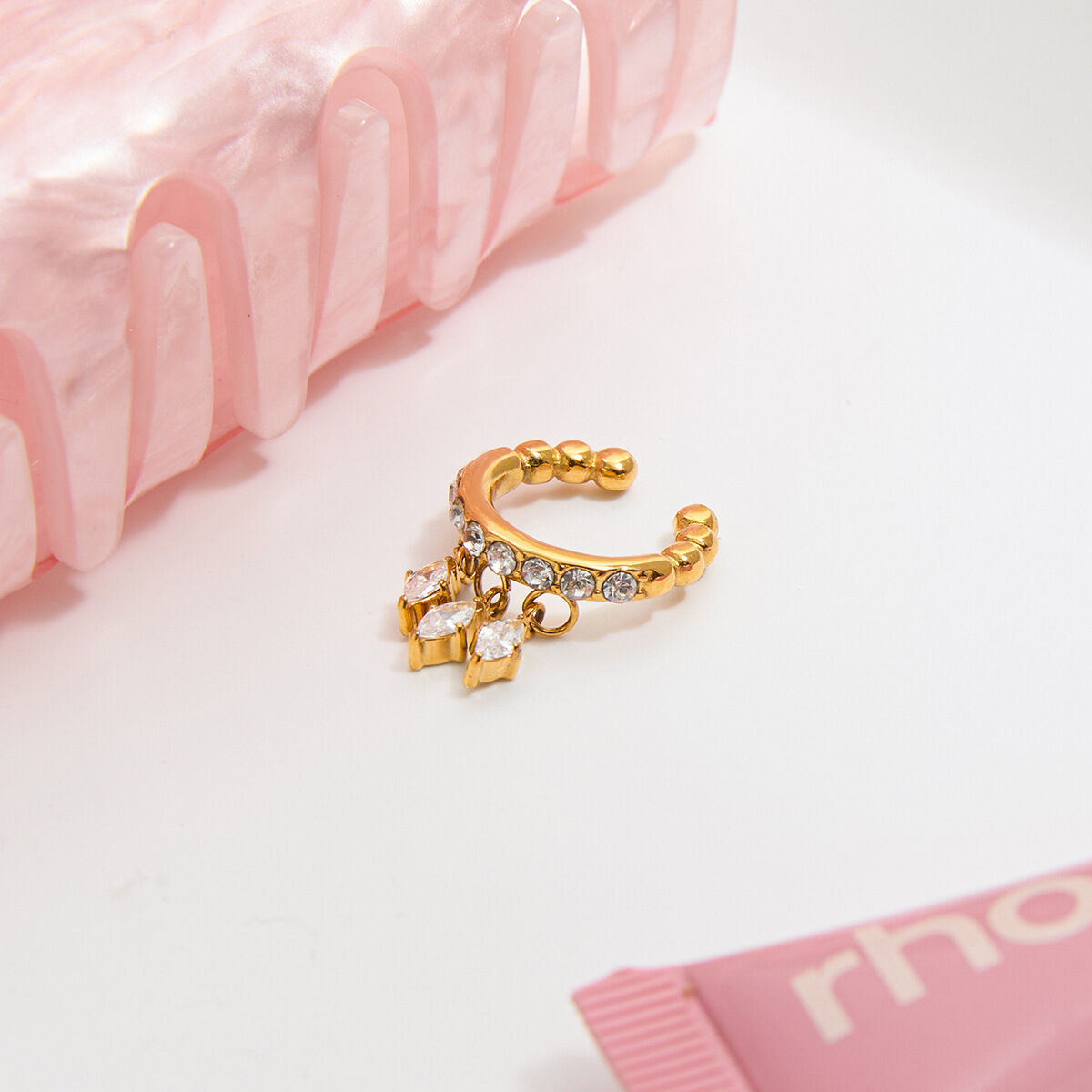 1 Piece Elegant Rhombus Tassel Stainless Steel Waterproof Zircon Women's Ear Cuffs h5Picture6
