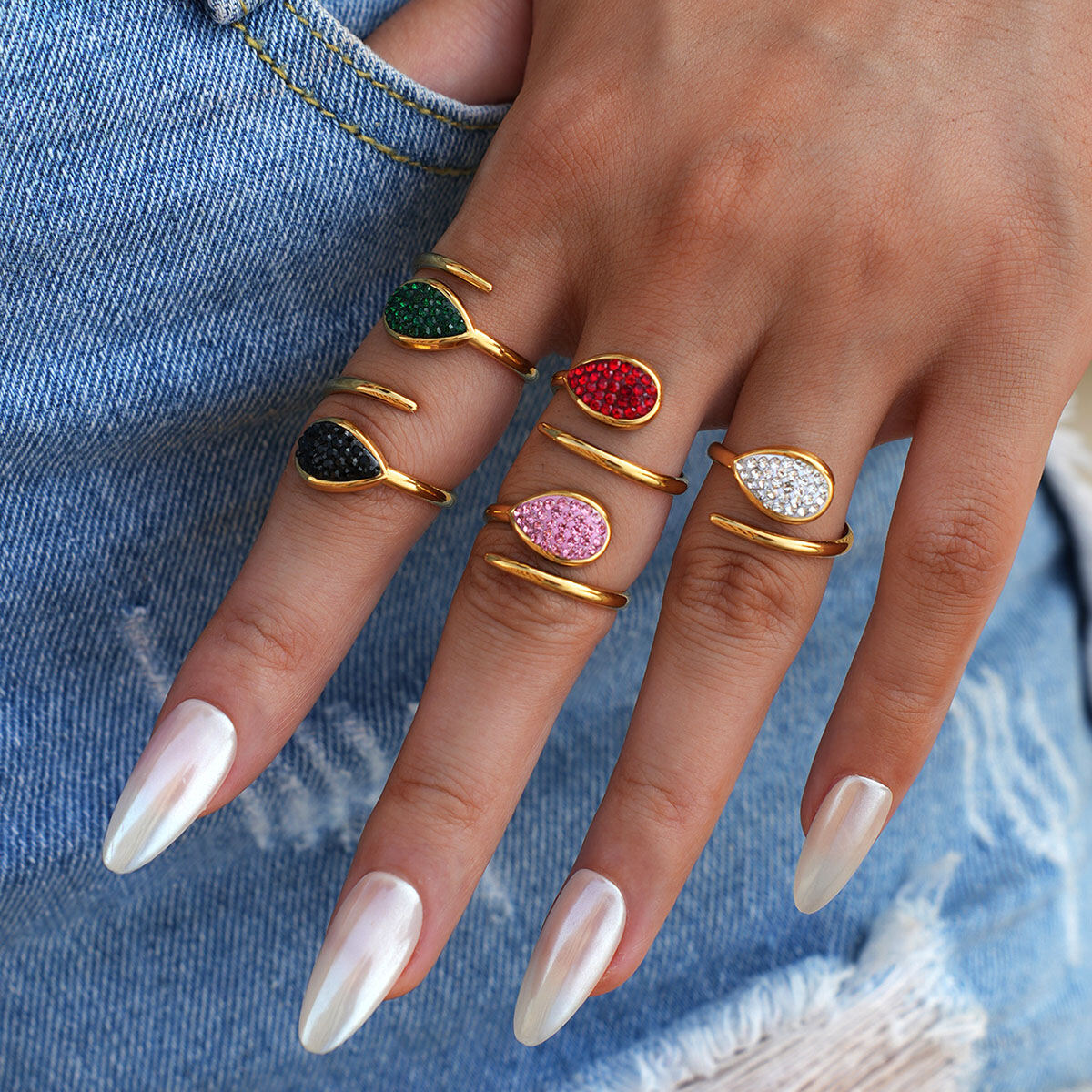 1 Piece  Casual Droplet Irregular Shape Stainless Steel Waterproof Women‘s  Statement Rings h5 Picture5