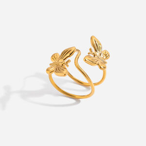 1 Piece Retro Shape Butterfly Stainless Steel Waterproof Gold Color Natural Stone Statement Rings h5