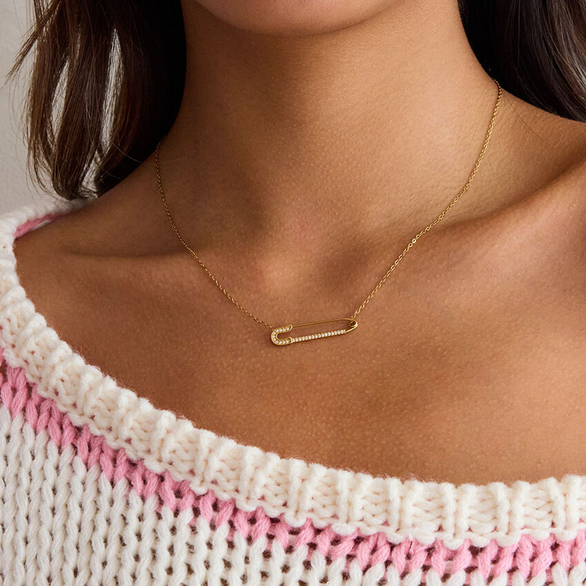 1 Piece Classic Paper-clip Stainless Steel Waterproof Gold Color Women's Pendant Necklaces h5 Picture4