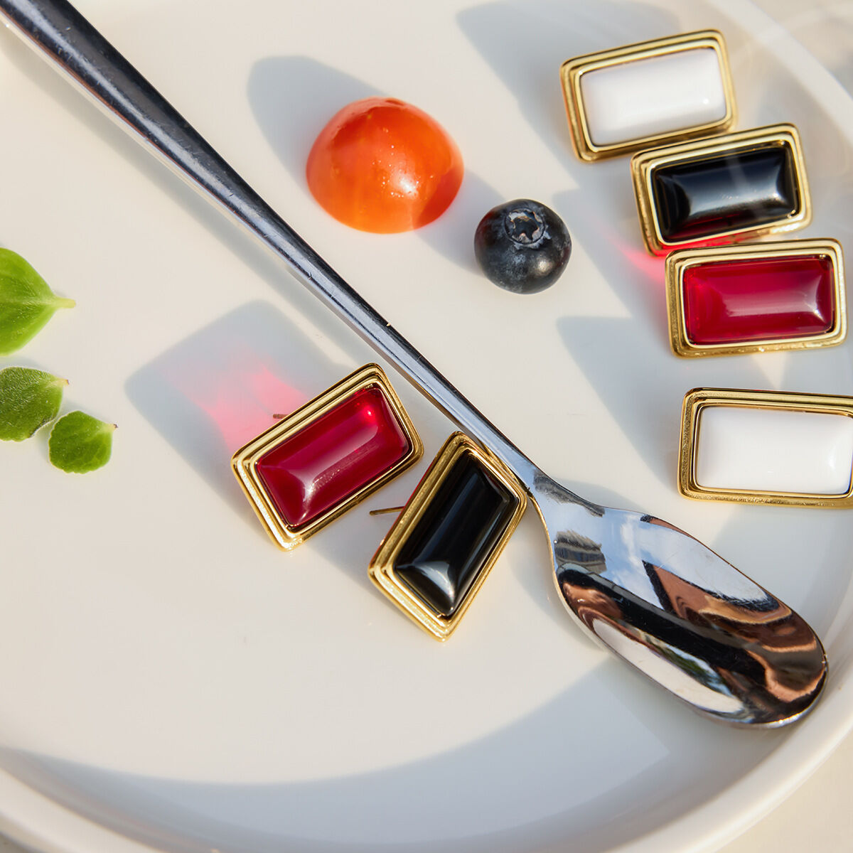 1 Pair Retro Rectangle Agate Stainless Steel Waterproof Gold Color Women's Stud Earrings Picture6
