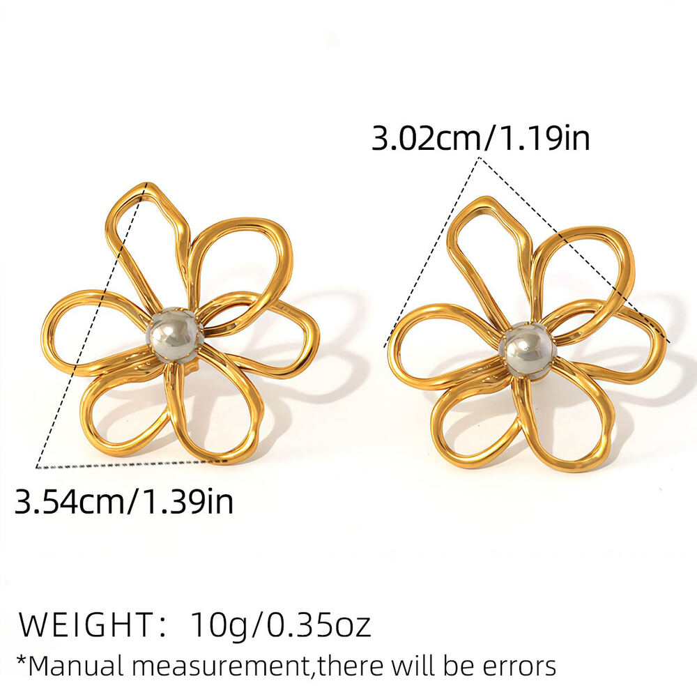 1 Pair Simple Natural Flower Stainless Steel Waterproof Gold Color Women's Stud Earrings h5Picture2