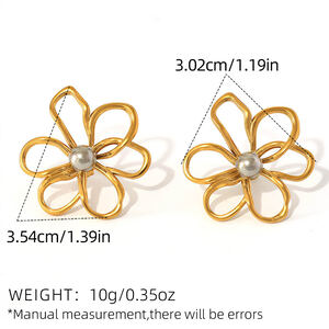 1 Pair Simple Natural Flower Stainless Steel Waterproof Gold Color Women's Stud Earrings h5 Picture2