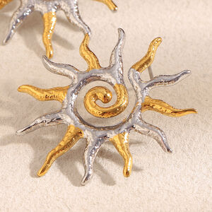 1 Pair Classic Sun Stainless Steel Waterproof Gold Color Women's Stud Earrings h5 Picture6