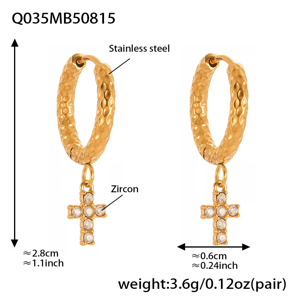 Q035-Goldene Kreuz Zirkon Ohrringe Bild12