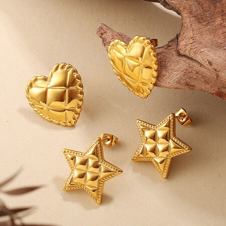 1 Pair Heart Stainless Steel Waterproof Gold Color Stud Earrings 2