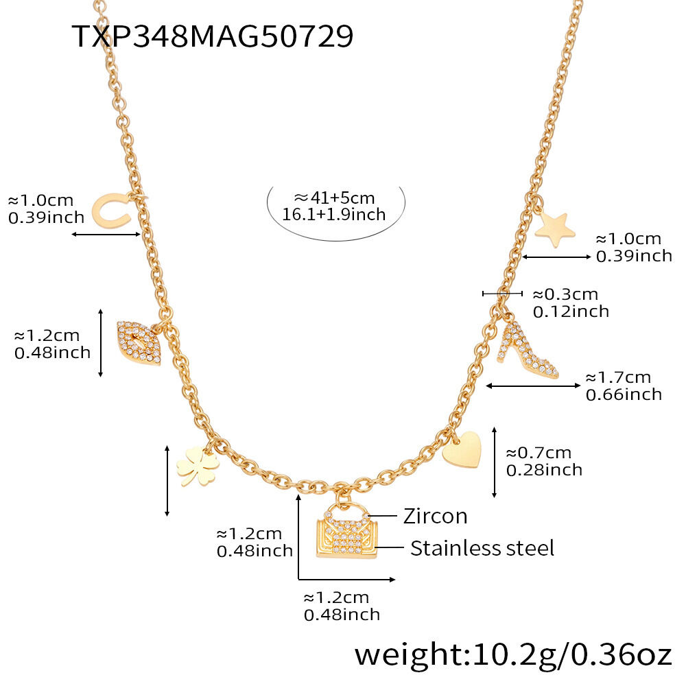 Fashionable Heart Clover Stainless Steel Waterproof Gold Color Women's Jewelry Sets h5 