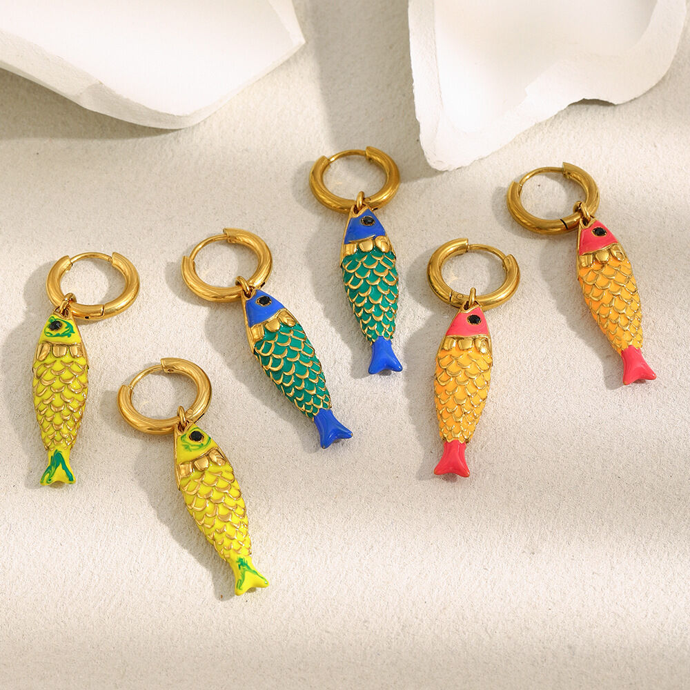 1 Pair Vivid Fish Stainless Steel Waterproof Gold Color Women's Drop Earrings Picture4