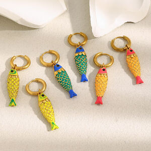 1 Pair Vivid Fish Stainless Steel Waterproof Gold Color Women's Drop Earrings h5 Picture4