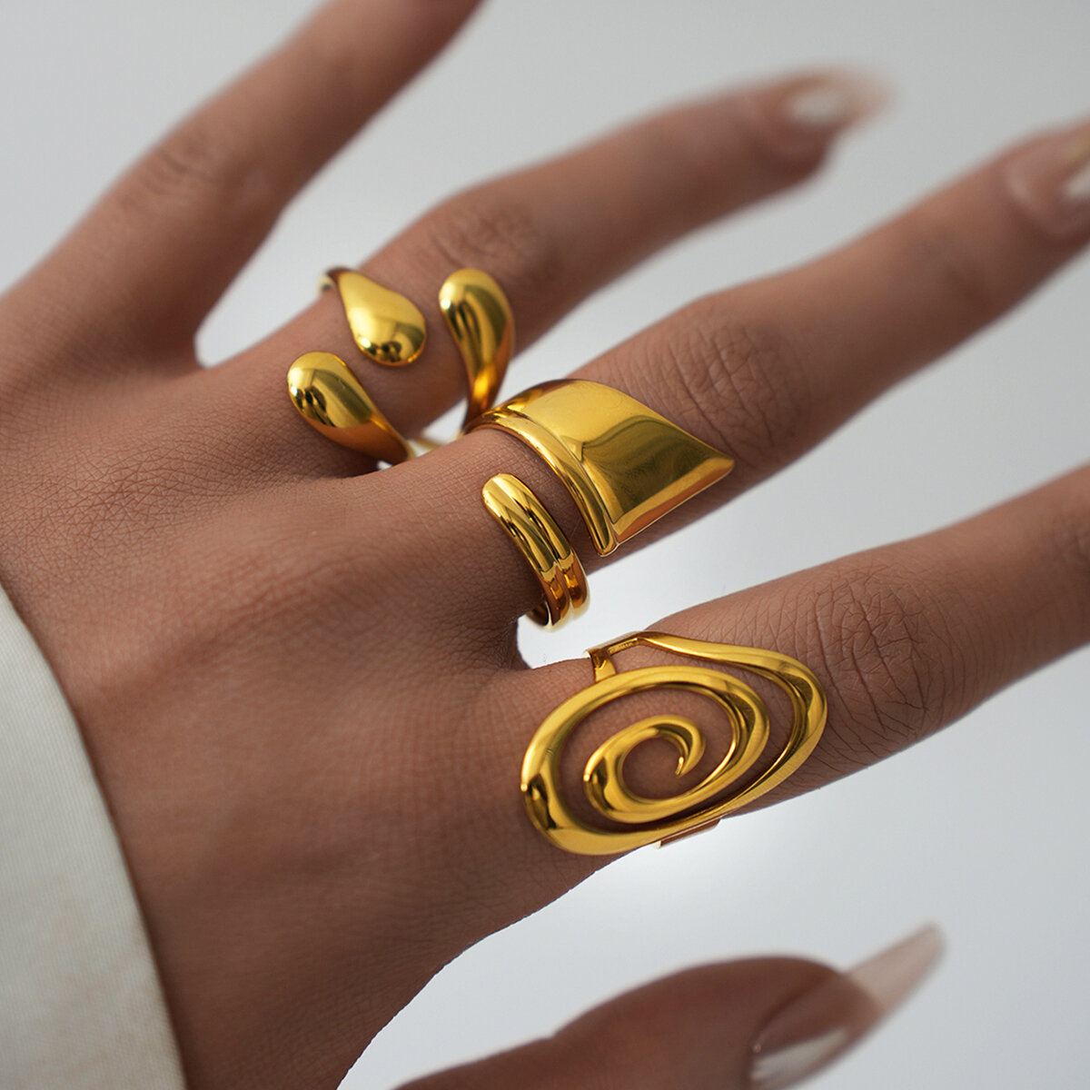 1 Piece Simple Irregular Shape Stainless Steel Waterproof  Gold Color Statement Rings